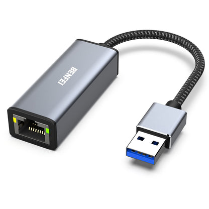 BENFEI USB 3.0 to Gigabit Ethernet Adapter [Aluminium Shell&Nylon Cable] 1 Gray