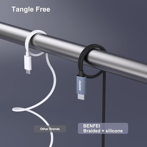 BENFEI USB C Fast Charging Cable(100W 6.6ft), Tangle-Free Silicone USB C Cable, Woven Design Aluminum Shell, for iPhone 15/15Pro/15Plus/15ProMax MacBook Pro/iPad Pro/Air 4, Samsung Galaxy S23+/S23